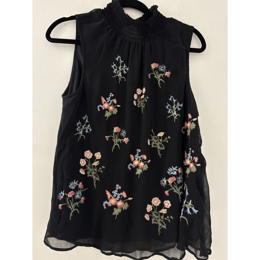 Sundance Altamira Floral Embroidered Tank in Black Size‎ Medium Petite Bohemian